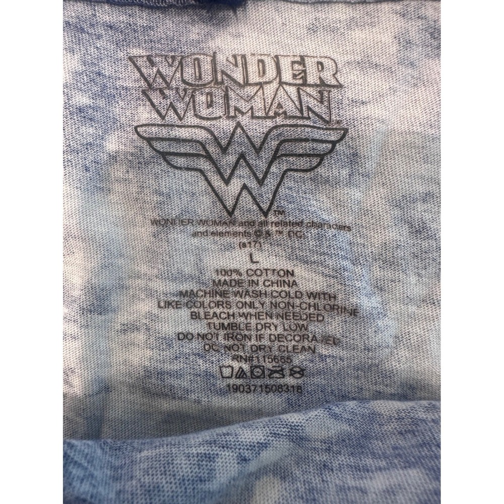 DC Comics Wonder Woman Graphic Tank Top Blue Acid Wash Ladder Back Womens L - Picture 6 of 8